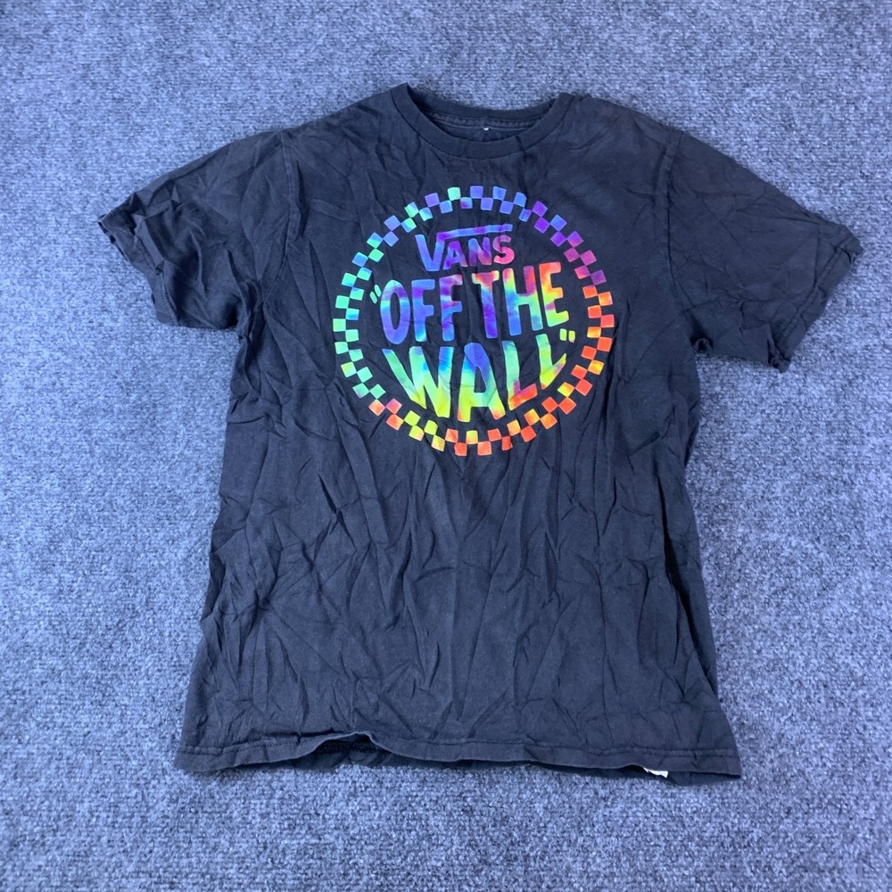 Vans Off The Wall T-Shirt Youth Large Black Rainbow Logo Graphic Short Sleeve